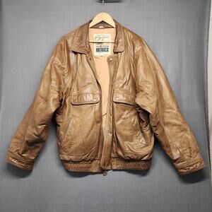 New Zealand Outback Leather Jacket Mens XL Brown Bomber Aviator Zip Pockets